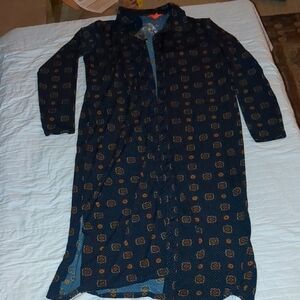 Navy Blue Patterned Long Dress